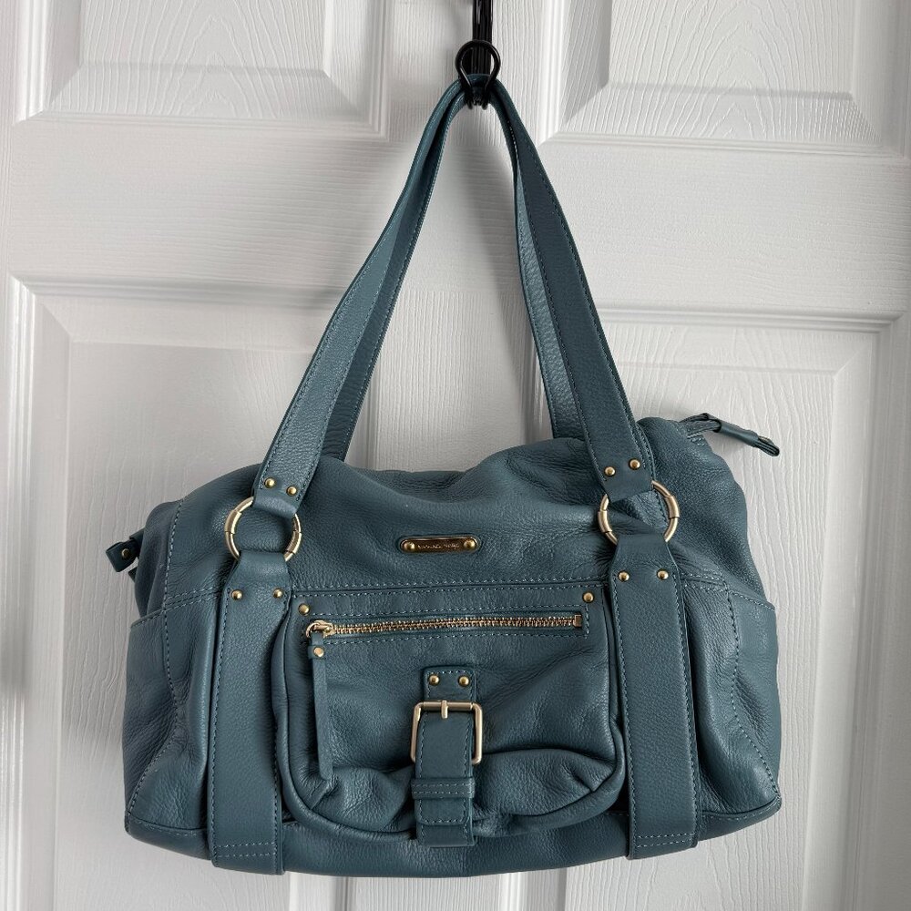 Michael Kors Dusty Blue Double Handle Leather Shoulder Bag